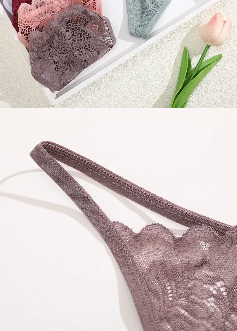 FINETOO 6PCS/Set Lace Thong Female Bikini Lady Intimates S-XL Women Seamless Panties Sexy Girl's Underwear Transparent Briefs