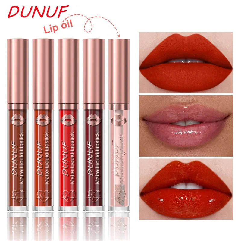 Matte Velvet Lip Gloss Dark Red Brown Lip Glaze Long Lasting Waterproof Liquid Lipstick Natural Moisturizer Transparent Lip Oil