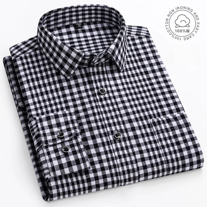Plaid Flannel Shirts For Men Long Sleeve 100%Cotton Fashion Casual Soft Standard-Fit Man Blouse Clothes Oversize Men's clothing
