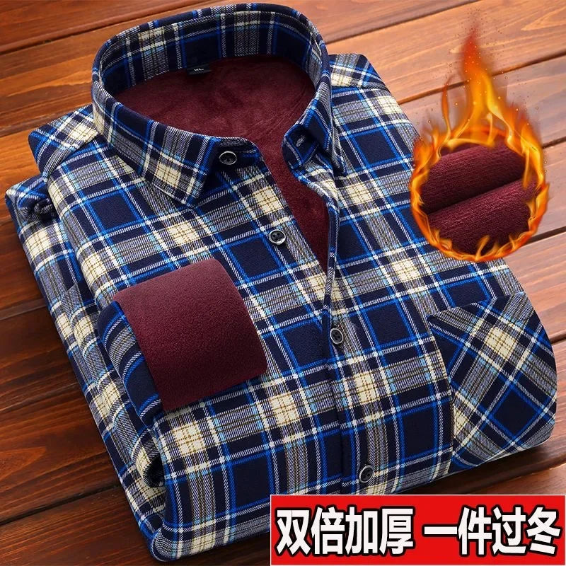 Autumn/winter Fashion Trend American Vintage Thickened Warm Plaid Shirt Men's Loose Large Size High Quality Long Sleeve Shirt