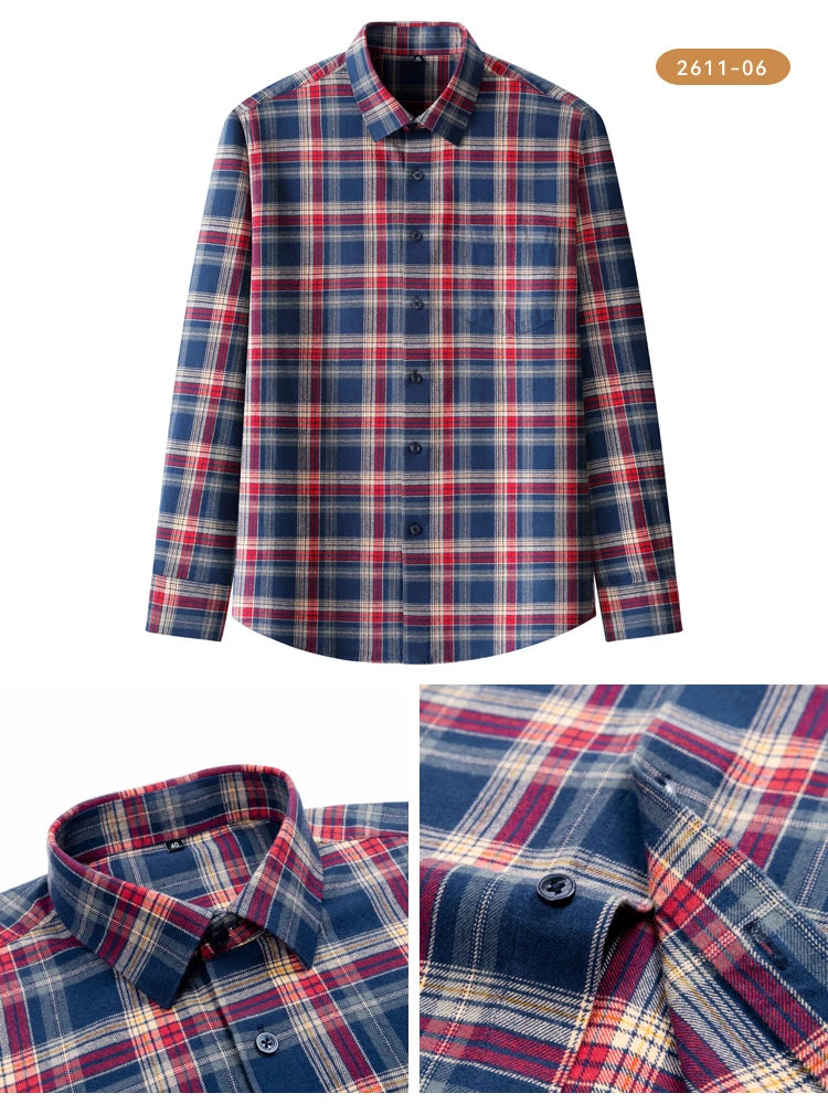 Men's Flannel Shirt Long Sleeve Plaid Button Down Shirts Regular Fit Casual Work Soft Cotton Tops Family Gathering with Pocket