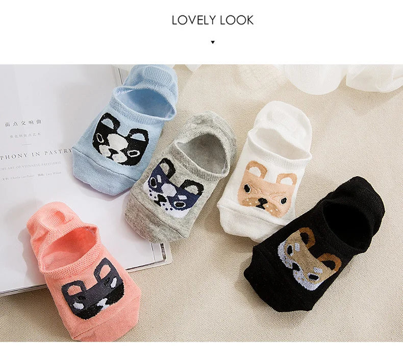 Spring Summer Cotton comfortable Cartoon Animal dog Invisible ankle boat Socks Puppy Woman girl boy hosier 1pair=2pcs ws103