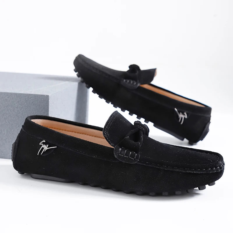 Suede Leather Men Loafers Handmade Slip-On Dress Shoes Comfortable Cushioned Insole Business Casual Shoes Man Driving Moccasins