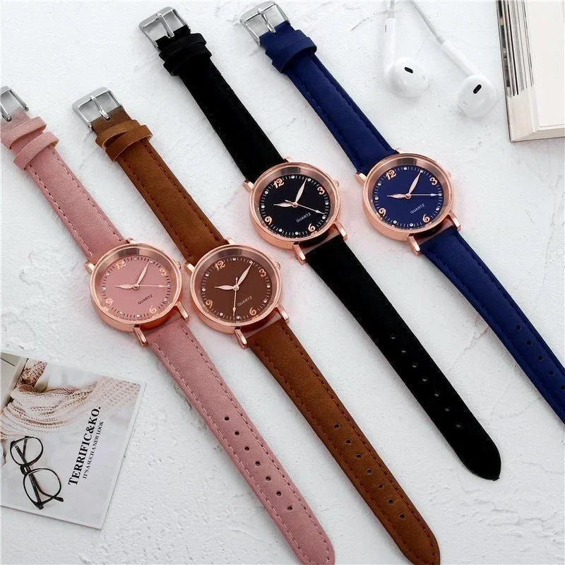 Light Luxury Luminous Quartz Wristwatches for Women Elegant Leather Band Analog Quartz Watches Casual Versatile Watches