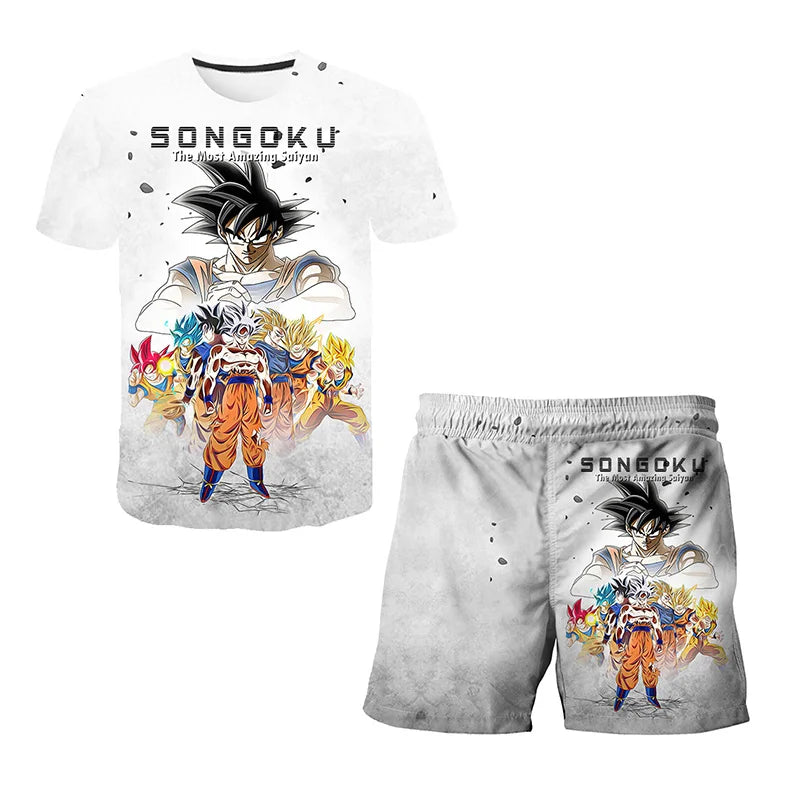 Japanese cartoon Dragon Ball Z T-shirt children's top T-shirt shorts two-piece set for summer boys T-shirt+shorts beach pants