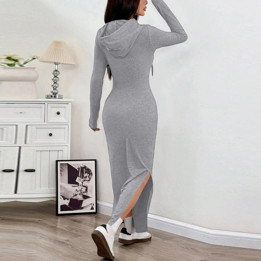 Women's Long Dress High Waisted Slim Fitting Pencil Skirt Bodysuit Fashion Long Dress Casual Dresses Sweatshirt Hooded Dress