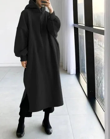 2025 Thicken Autumn Winter Women Oversized Hoodie Long Dress Solid Fashion Long Sleeve Female Clothing Casual Loose New Dresses