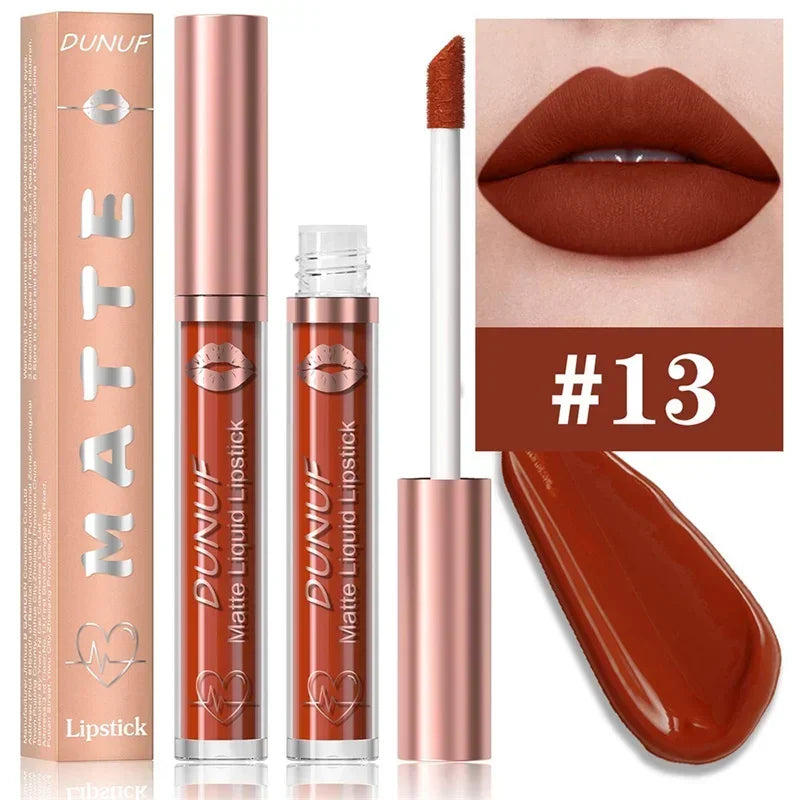 Matte Velvet Lip Gloss Dark Red Brown Lip Glaze Long Lasting Waterproof Liquid Lipstick Natural Moisturizer Transparent Lip Oil