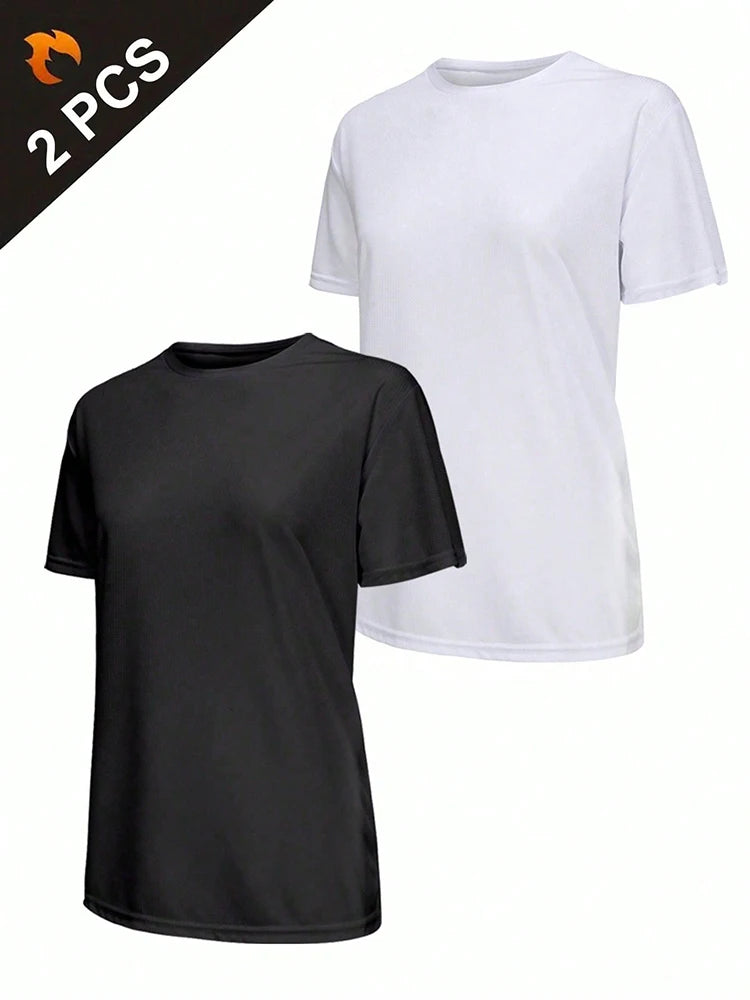 2Pcs Women's Solid Color Ultralight Quick Dry Sport T-Shirt, Breathable Lightweight Top For Fitness Training Workout Running Gym