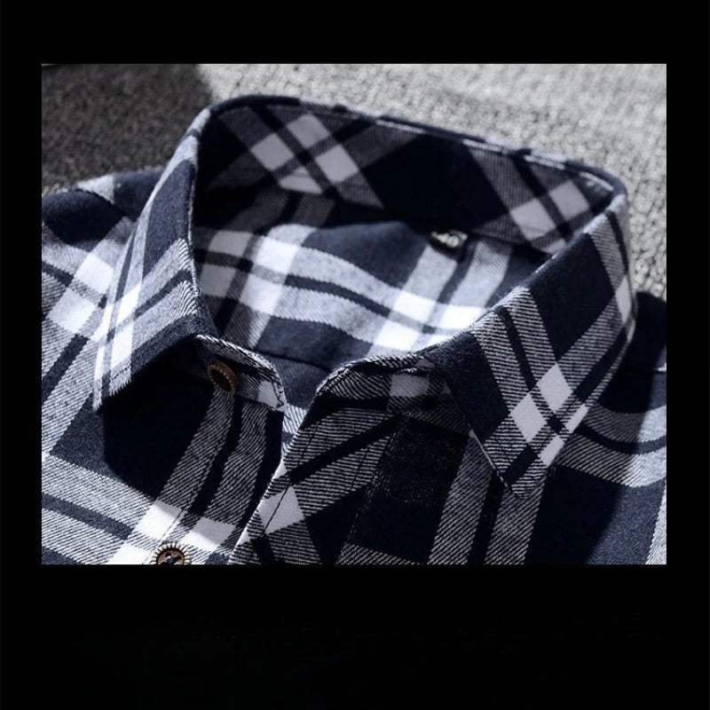 Plus Size M-5XL Men's Western Style Plaid Long Sleeve Shirt, Brushed Flannel Fabric, Loose Fit Casual Wear