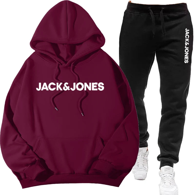 Two sets of men's sportswear for autumn/Winter 2025, including a sweatshirt and two sets of fitness jogging pants with wool caps