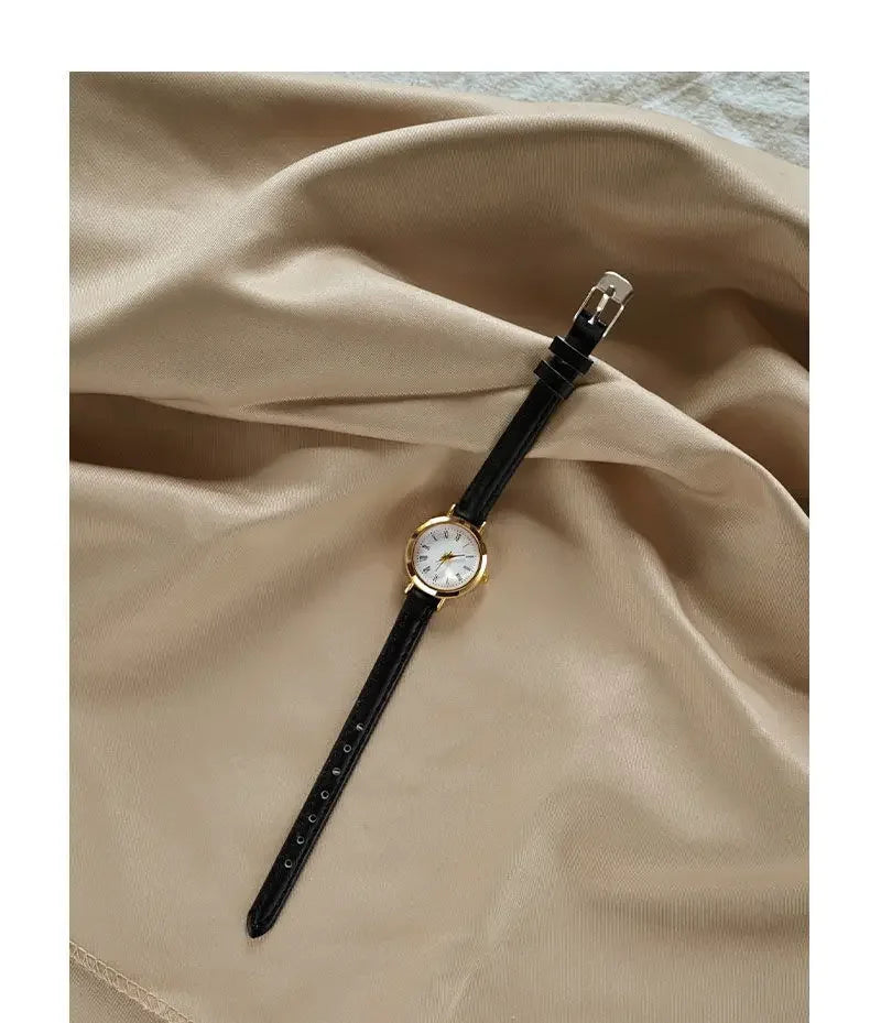 Women Brown White Small Round Watches Versatile Thin Strap Leather Band Ladies Quartz Watch Wristwatch Clock Reloj Mujer