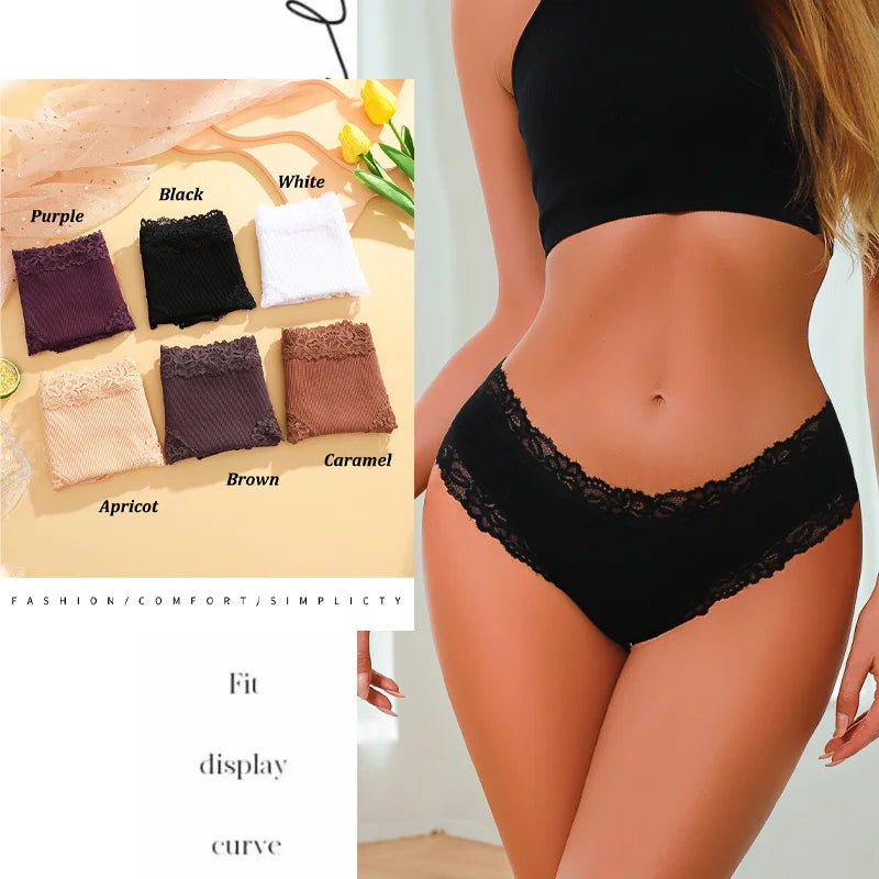 3PCS/Set Sexy Lace Cotton Panties for Women Flroal Lace Seamless Briefs Low Rise Lingerie Female Breathable Soft Underwear S-XL