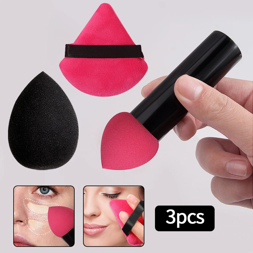 3PCS sponge head makeup brush, concealer brush, smudge brush, soft makeup sponge, egg triangle powder puff, beauty tools
