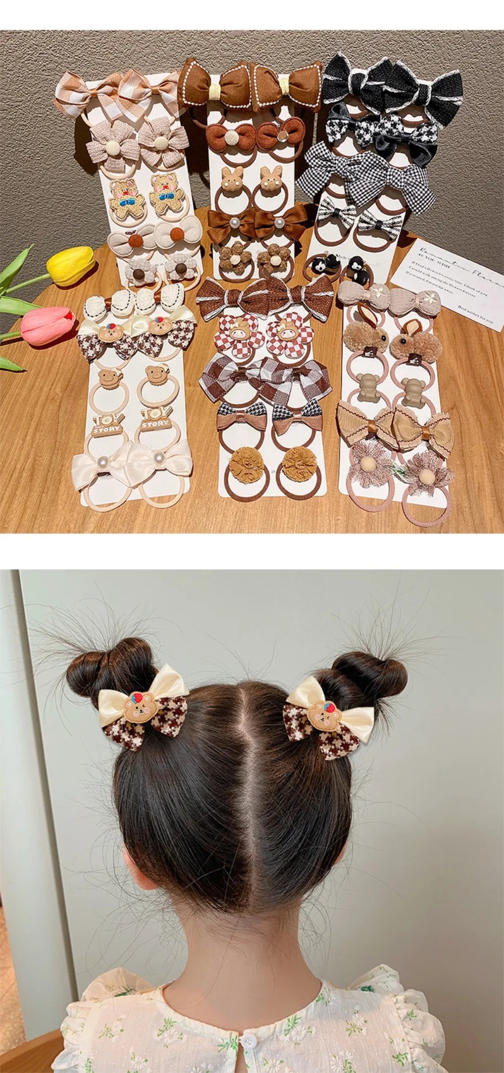 10Pcs/Set Girls Cartoon Hair Band Sweet Bow Hair Ties Elastic Rubber Band Princess Flower Scrunchies Kids Hair Accessories