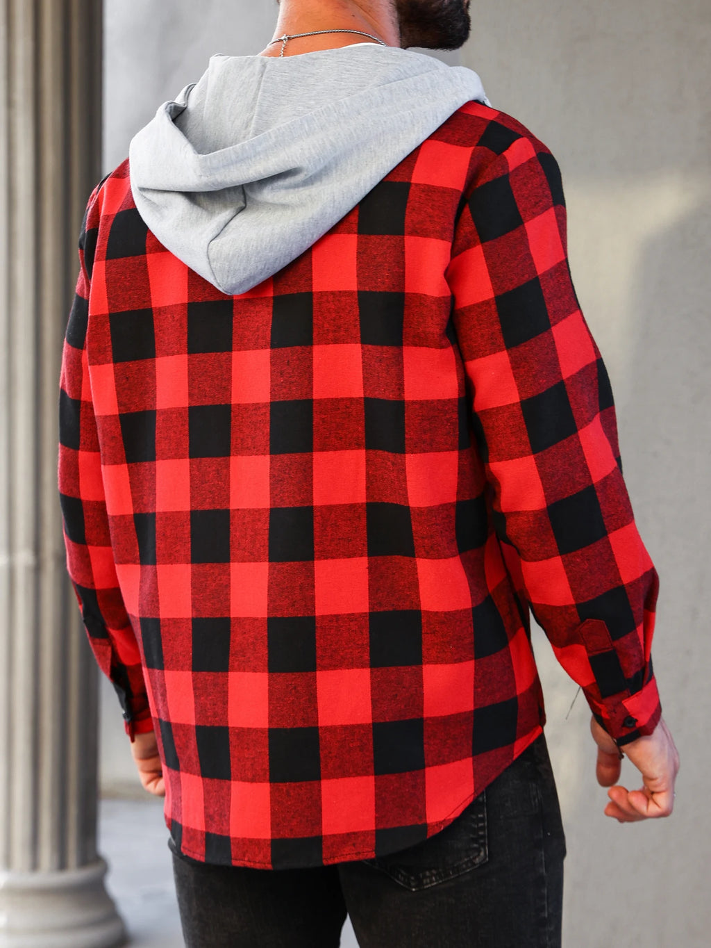 Mens Colorful Plaid Hooded Cardigan Color Block Sweatshirt with Pockets Top Jacket