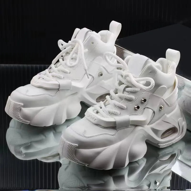 Chunky Sneakers Men Korean Style Trend HighTop Casual Shoes White Adds Height Non-slip Vulcanize Shoes Cushioning Platform Shoes