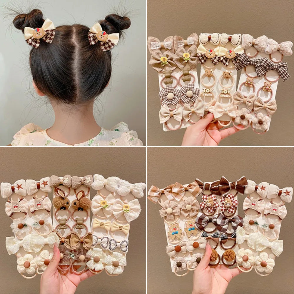 10Pcs/Set Girls Cartoon Hair Band Sweet Bow Hair Ties Elastic Rubber Band Princess Flower Scrunchies Kids Hair Accessories