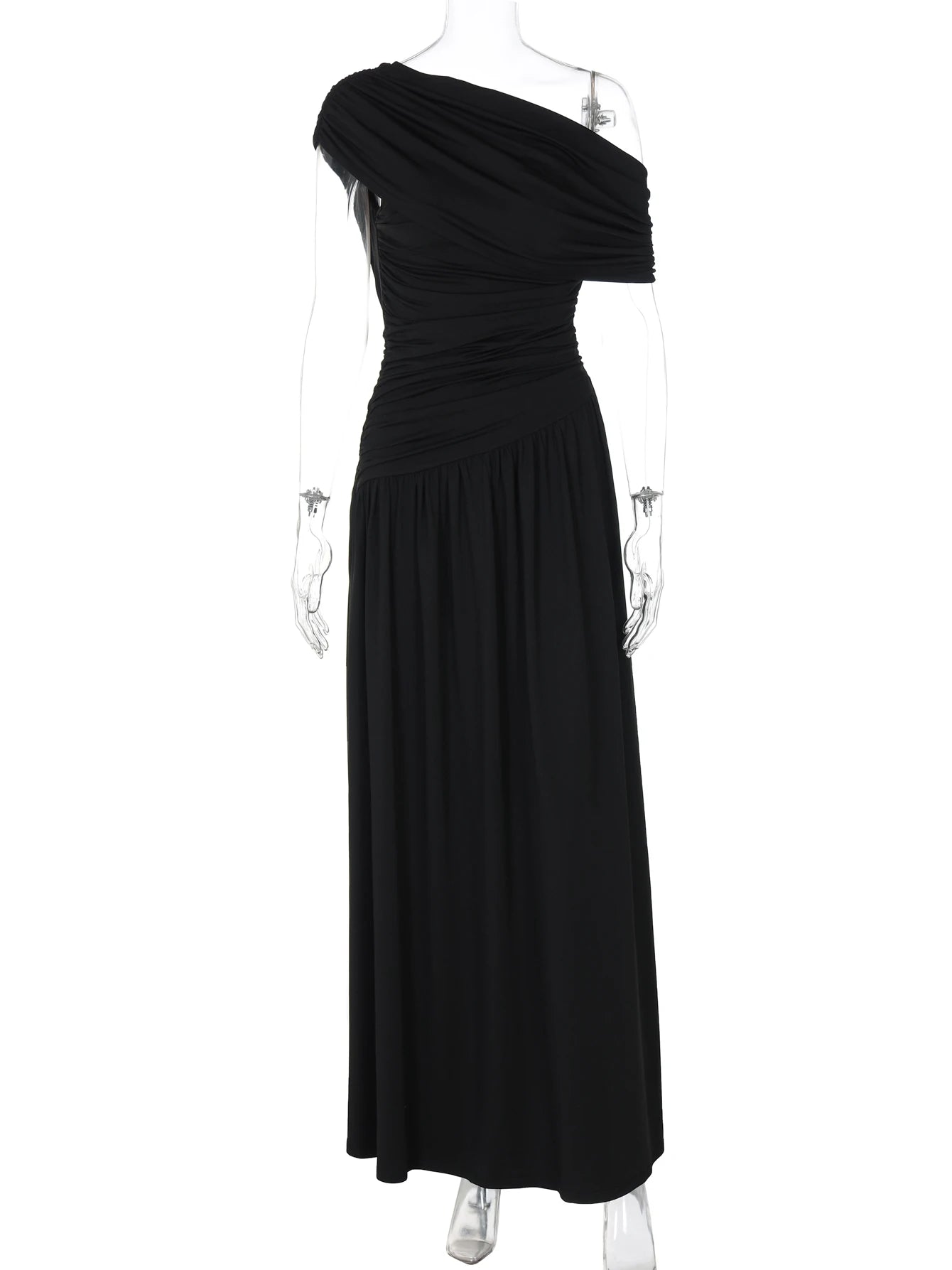 Hugcitar One Shoulder Ruched Sleeveless Solid Pleated Sexy Irregular Y2K Maxi Dress Summer Elegant Party Women Clothes Vacation