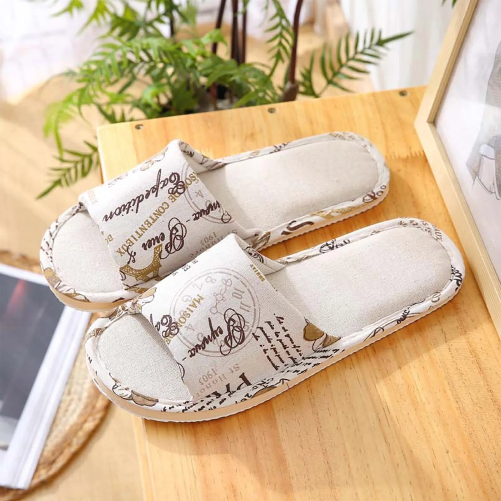Fashion Slippers Casual Floral Women Home Indoor Comfortable Flat Shoes Bedroom Anti-slip Sandals Spring Autumn