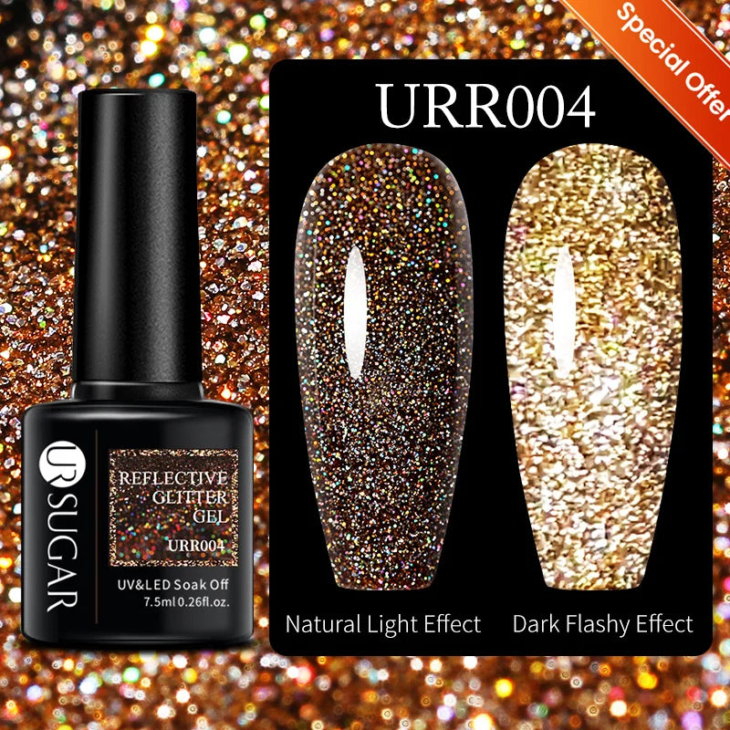 UR SUGAR 15ml Glitter Reflective Black Nail Gel Polish Flash Effect Shiny Soak Off UV Gel Manicure Colorful NeonNail Art Varnish
