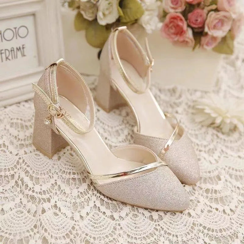 Women's High Heels Fashion High Quality Women Sandals Golden Party Night Club Pumps Sexy Sequins Women Shoes Sandalias de mujer