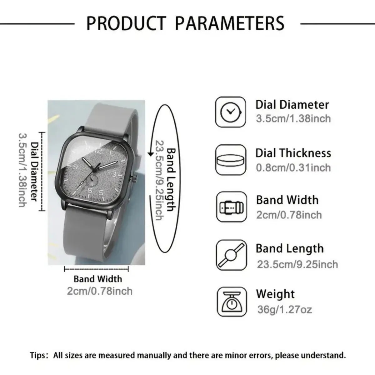 Fashion Square Women's Watch Casual Silicone Strap Business Luxury Quartz Wristwatches Men Women Students Sports Wristwatch