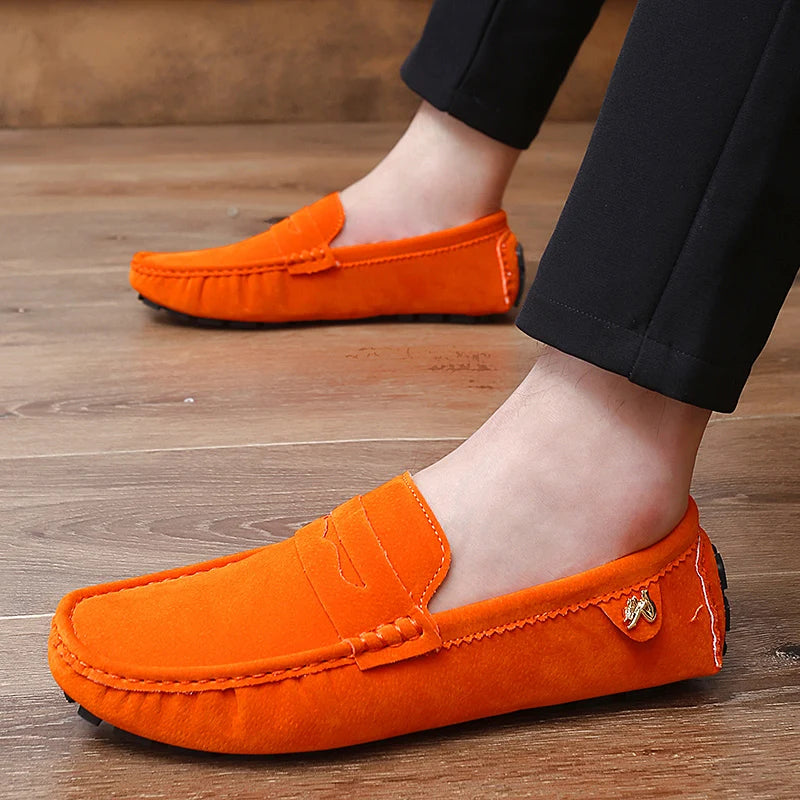 Suede Leather Penny Peas Loafers Men Women Boys Driving Shoes Big Size 35-48 Moccasins Slip on Flats Designer Mens Loafers Pink