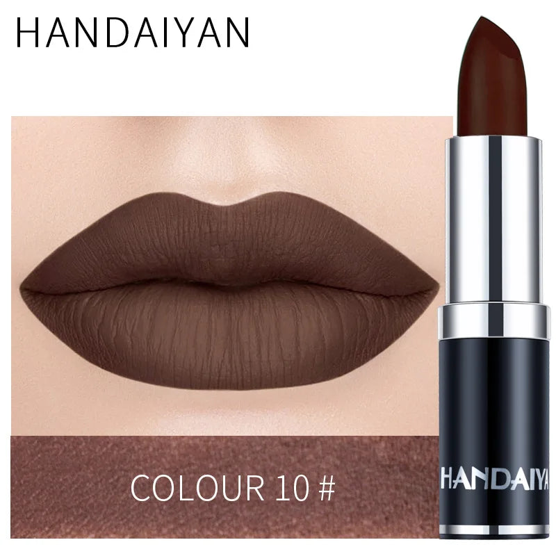 HANDAIYAN 12 Color Matte Lipstick Waterproof Moisturize Velvet Sexy Lip Gloss Popular Color Hot Selling Fashion Beauty Lipstick