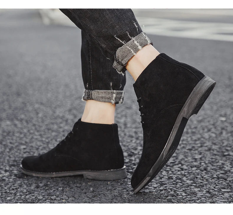 British Style Brown Men's Chelsea Boots Retro Lace Up Suede Boots Men Pointed-toe Leather Casual Ankle Boots Men botas masculino