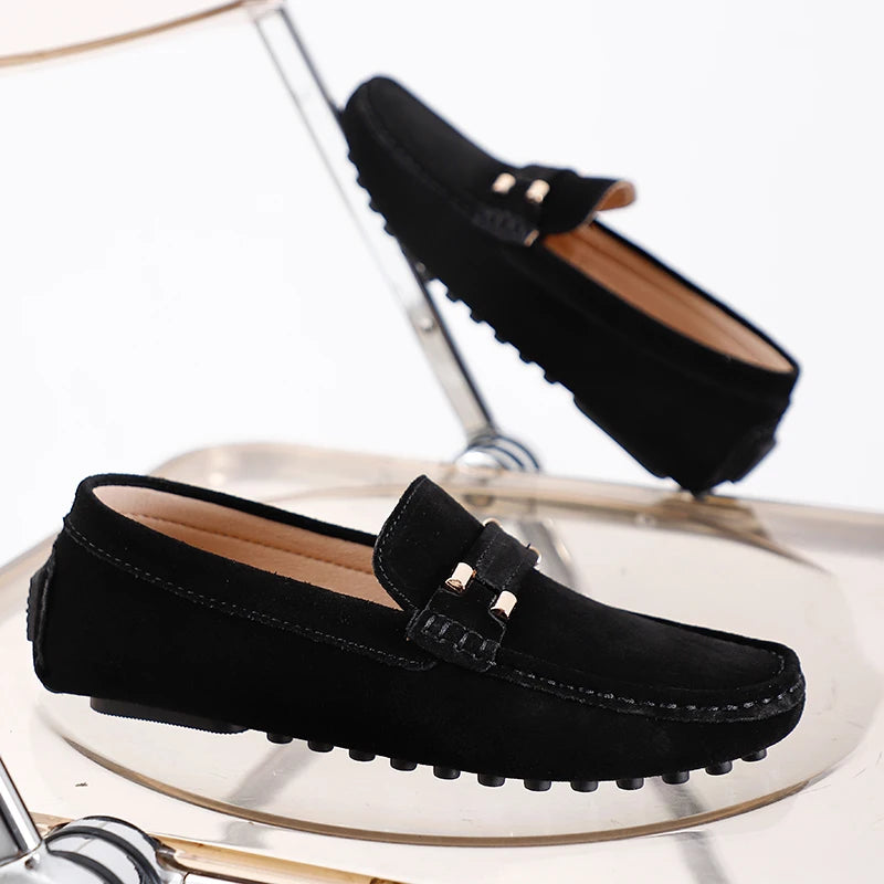 2025 New Cool Men France Style Gentleman Casual Shoes Suede Leather Adult Business Formal Officer Loafers Male Driver Shoes