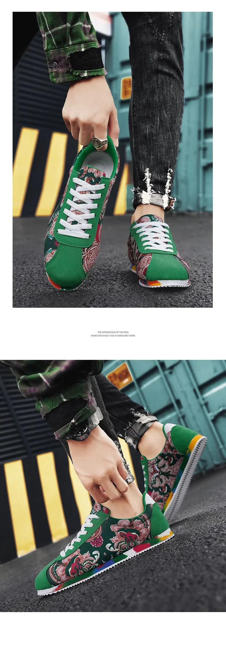 Fashion Graffiti Printed Men Suede Sneakers Red Running Shoes Men's Jogging Shoes Light Gym Trainers Men Flat Embroidery Shoes
