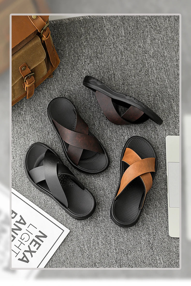 Men's Slippers 2025 Summer Large Size Outdoor Beach Casual Sandals Trend Men Shoes Flat Non-slip Comfortable Shoes Zapatillas