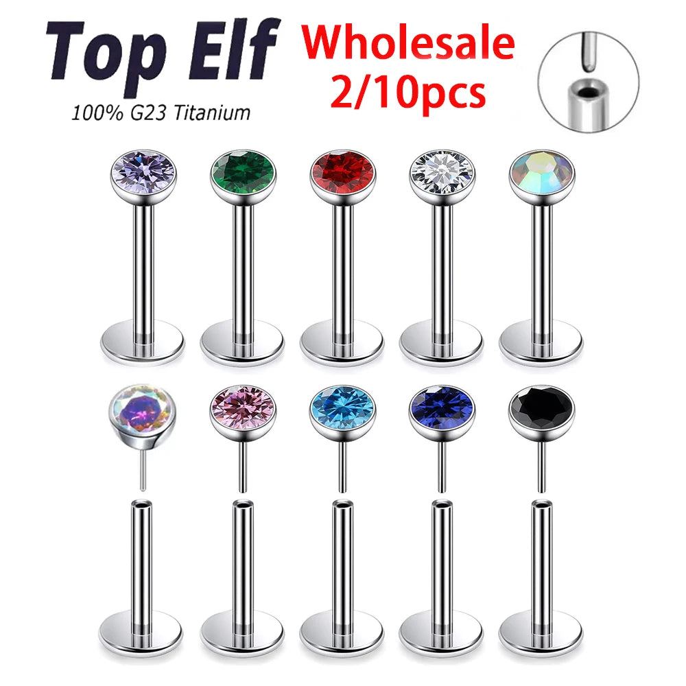 Wholesale 2/10pcs G23 ASTM F136 Titanium Top Exquisite Zircon Insertion Earrings Nose Nails Lip Nails Body Piercing Jewelry