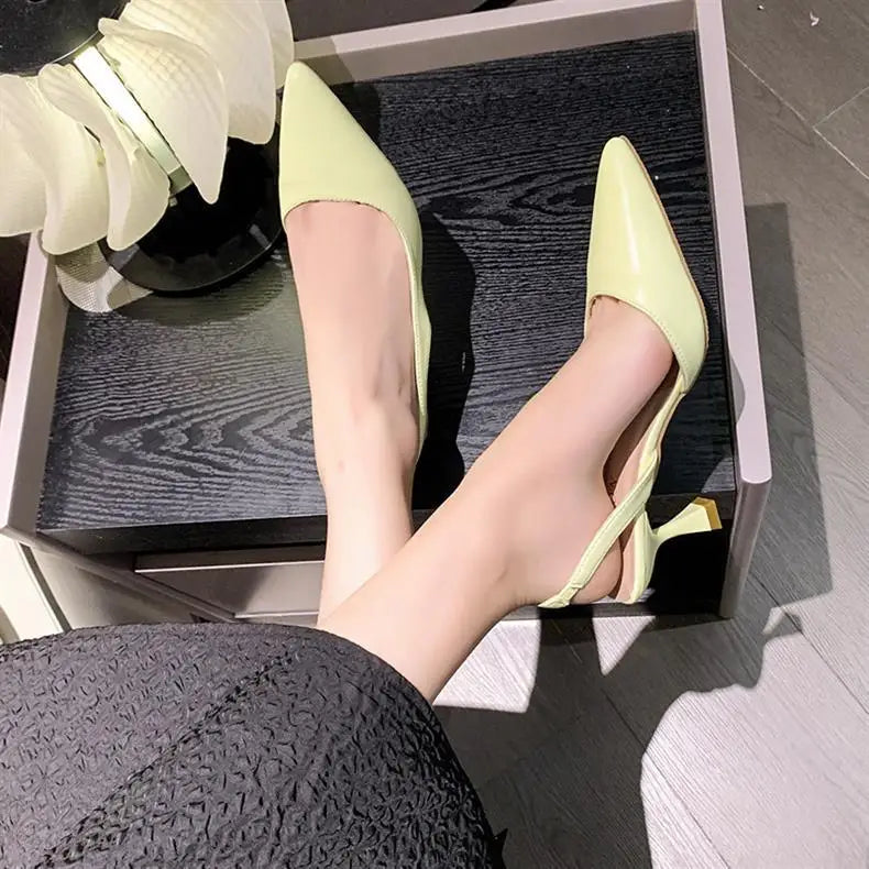 Luxury High Heel Women's Sandals Shallow Mouth Leather Baotou High Heel Shoes Pointed Top Fashion Stiletto Heel Women's Shoes