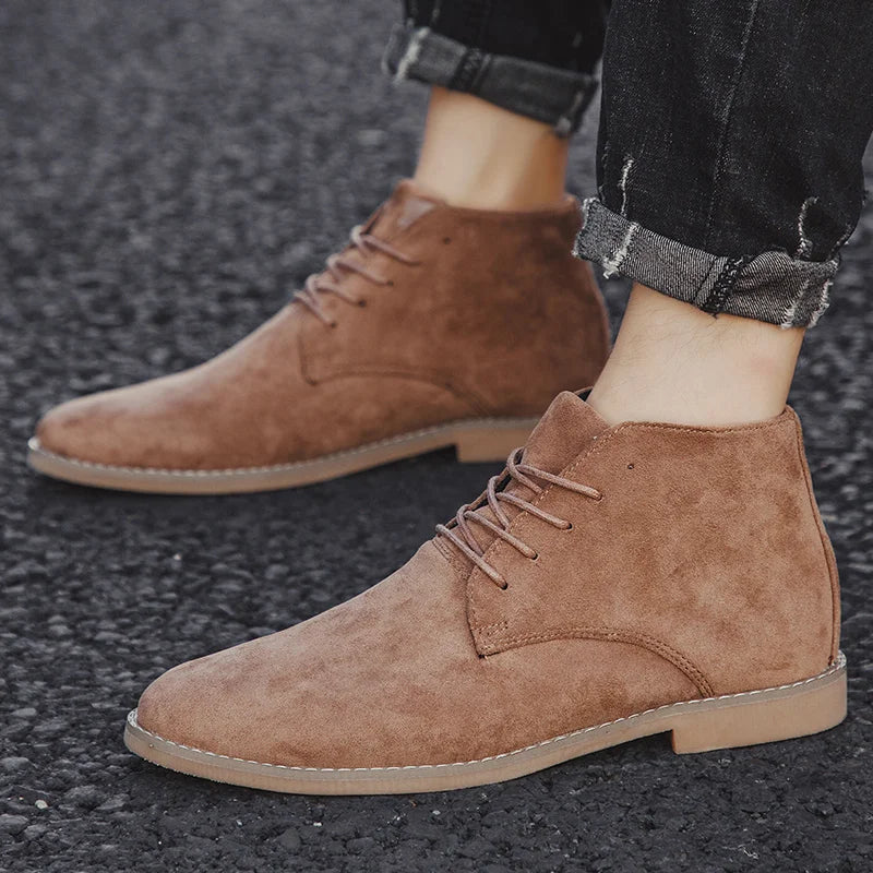 British Style Brown Men's Chelsea Boots Retro Lace Up Suede Boots Men Pointed-toe Leather Casual Ankle Boots Men botas masculino