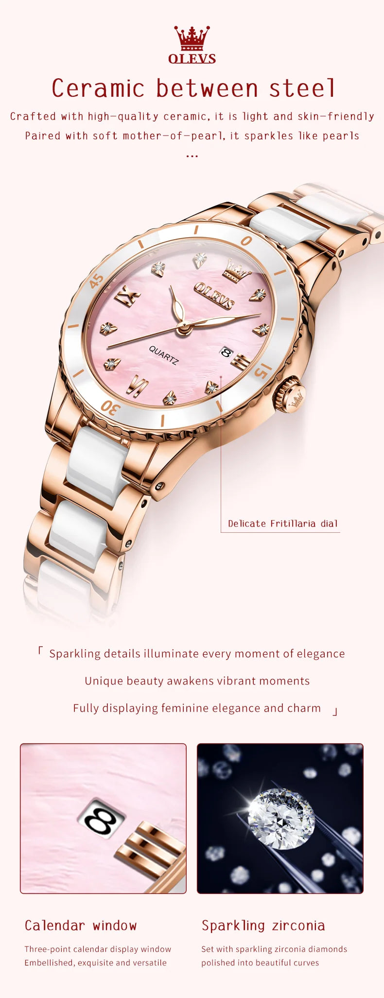 OLEVS Women Watch Diamond Roman Scale Waterproof Calendar Elegant Quartz Watches Ceramic Strap Luxury Original Girls Watch 9985