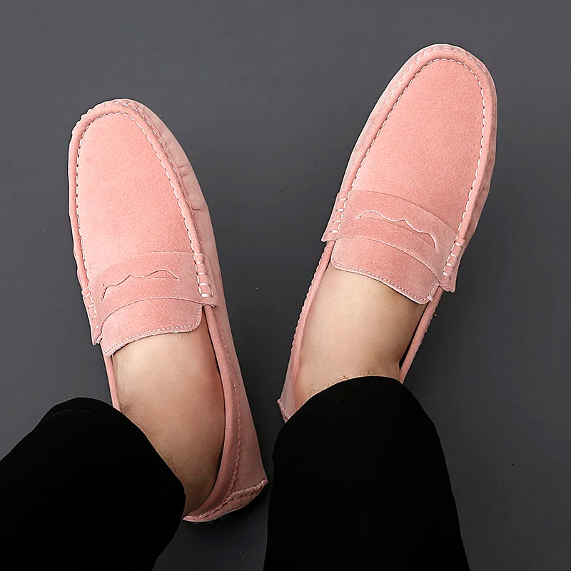 Suede Leather Penny Peas Loafers Men Women Boys Driving Shoes Big Size 35-48 Moccasins Slip on Flats Designer Mens Loafers Pink