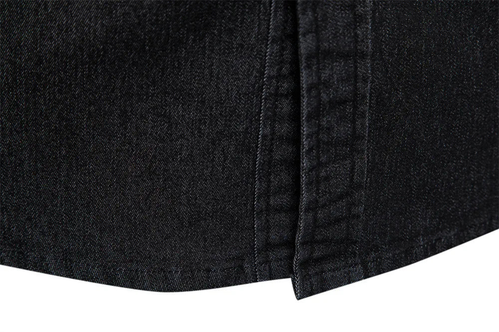 Men's casual solid - color long - sleeve denim shirt, a fashionable and versatile breathable cotton coat.