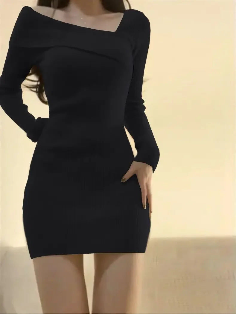 Summer Women Long Sleeve Dress Slim Knitting Female Clothes Streetwear Vacation Casual Soft Sweet Sexy Korea Fashion Dress