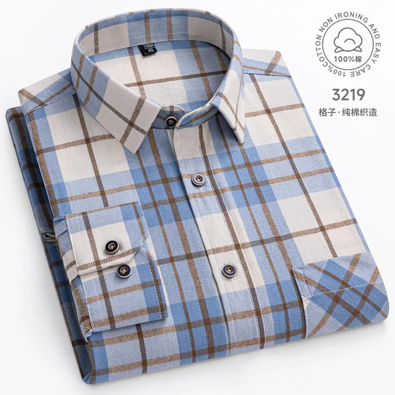 New Plaid Flannel Shirts For Men Long Sleeve 100%Cotton Fashion Casual Soft Standard-Fit Man Blouse Clothes Oversize 10XL 11XL