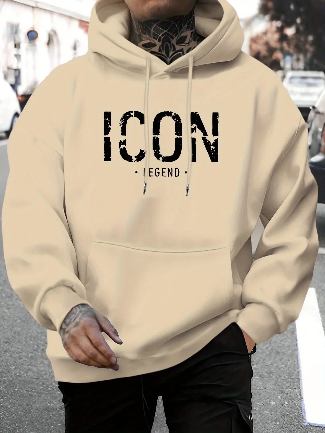 2025 Men'S Autumn and Winter New Collection  Casual Pullover Sport Hoodie with "ICON" & "LEGEND" Graphic Print Fashion Hoodie