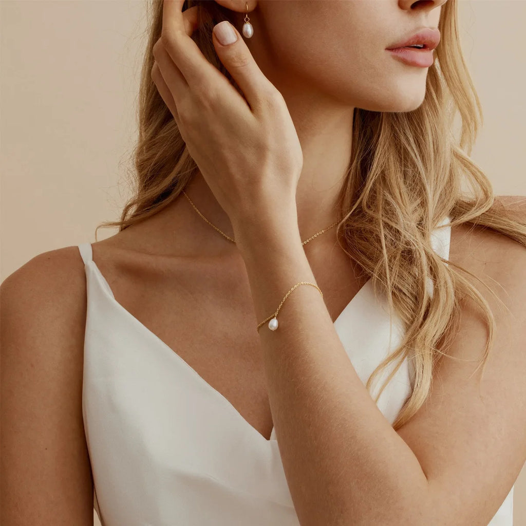 18K Gold Plated Stainless Steel Freshwater Pearl Pendant Necklace Bracelet French Vintage Set INS Style Geometric Shape Women...