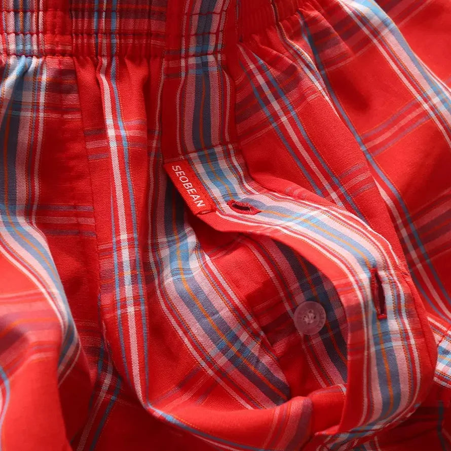 SEOBEAN MENS SEXY COTTON SHORTS HOME COMFORT CHECKERED FIT TRUNKS