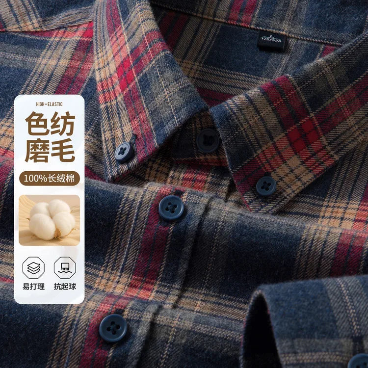 100% Cotton Flannel Shirt Men's, Plaid Casual Jacket, Anti-Wrinkle, Multi-Color Gold Quality Long-Staple Cotton M-4XL