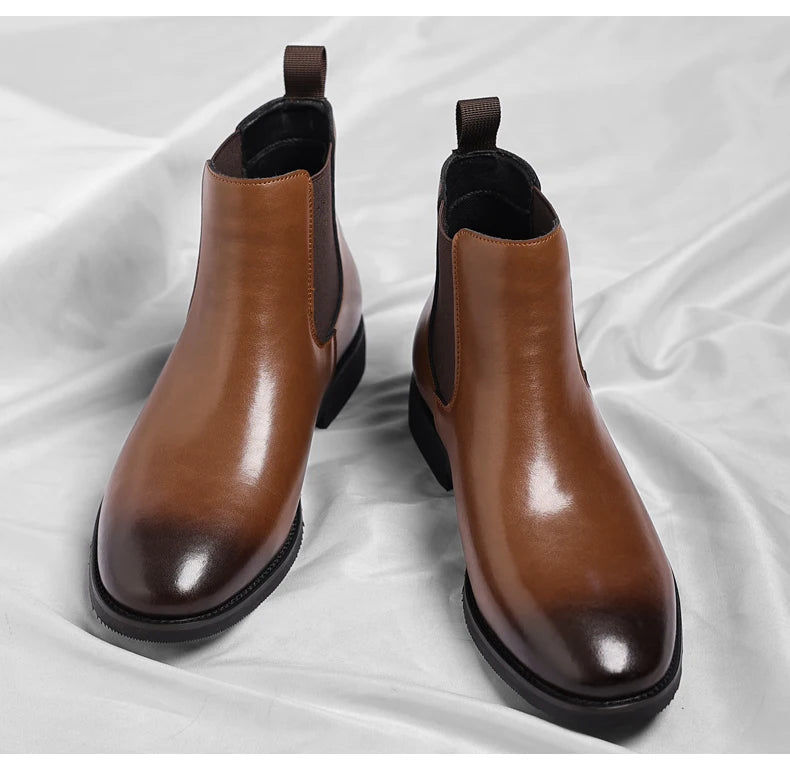 2025 New Chelsea Leather Shoes Suede Leather Men's Pointed Business Casual Ankle Boot Fashion Male Winter New Style Comfortable
