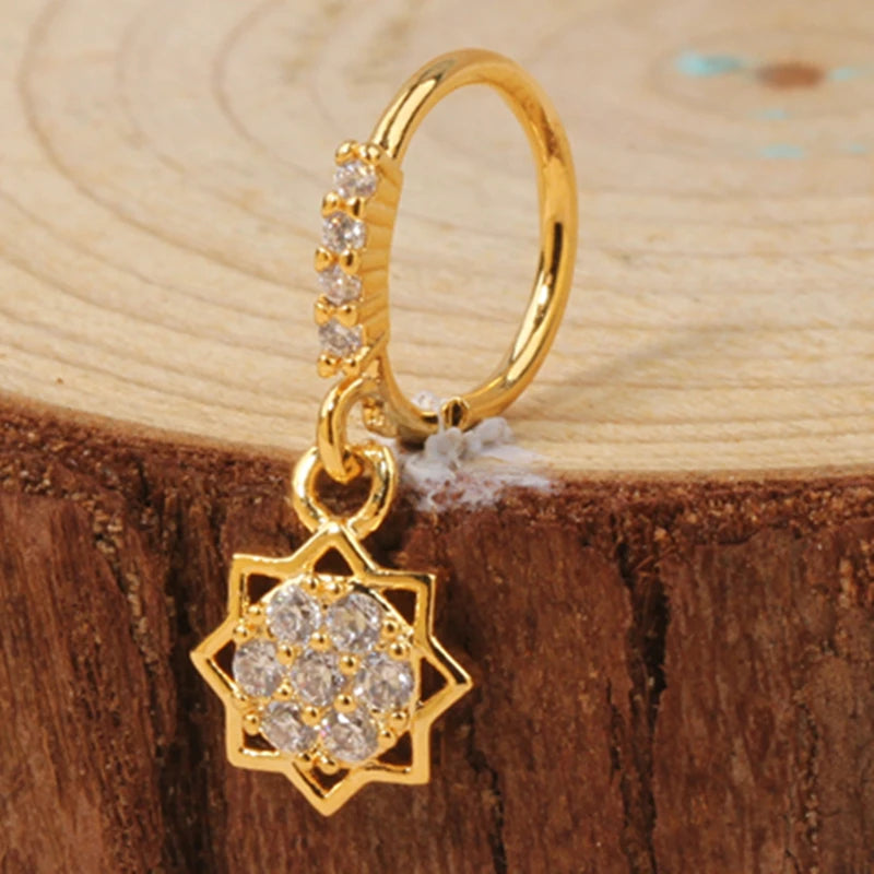 Gold Plated Pendant Nose Ring Hoop for Women Crystal Nose Hoop Protection Jewelry Nose Piercing Cartilage Earring Piercing
