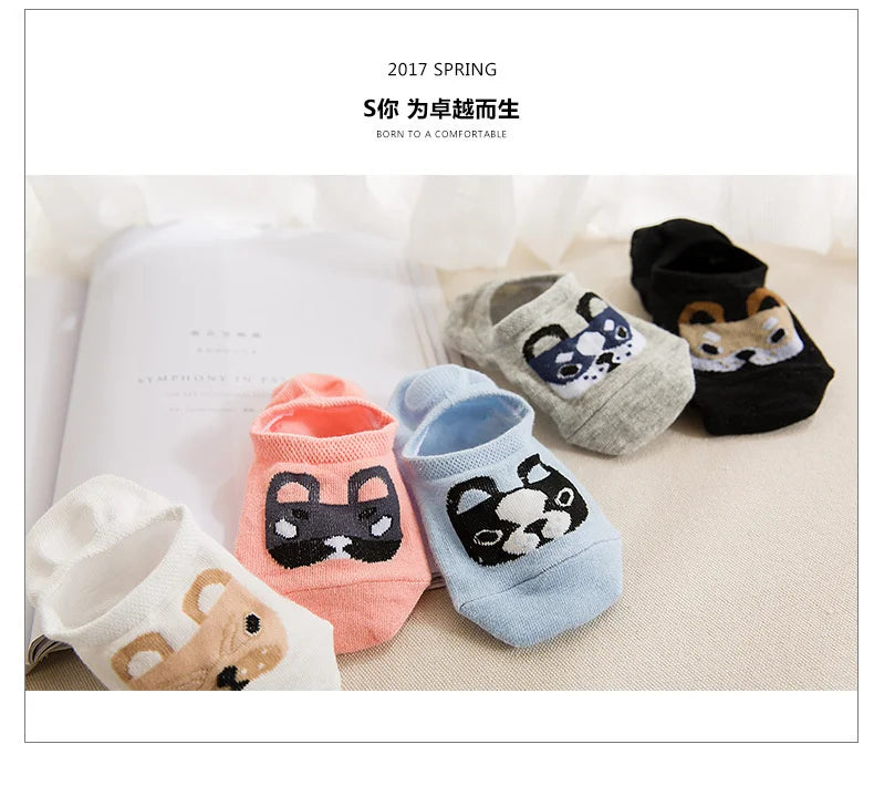 Spring Summer Cotton comfortable Cartoon Animal dog Invisible ankle boat Socks Puppy Woman girl boy hosier 1pair=2pcs ws103