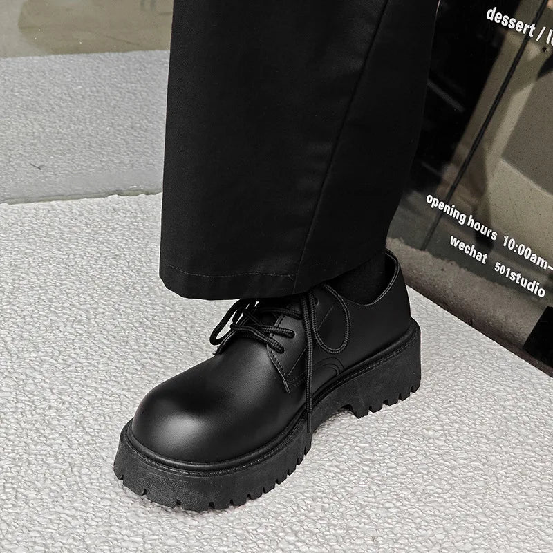Plus Size Men Leather Shoes Black Platform Lace Up Casual Shoes for Young Men British Style Business Social Shoes Zapatos Hombre