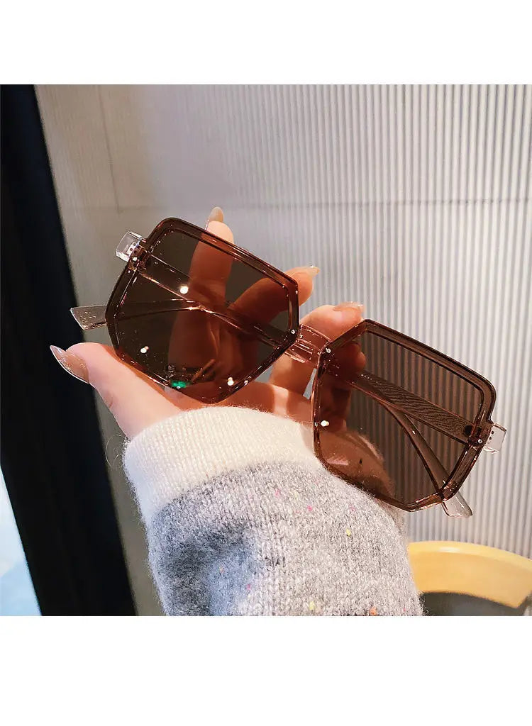 Vintage Women Large Frame Square Sunglasses Men Luxury Sun Glasses Brand Design Trendy Eye Glasses UV400 Shades Driving Goggle